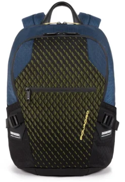 Piquadro Laptoprucksack Mit Zwei Fächer Und Diebstahlsicherung Blau/Gelb