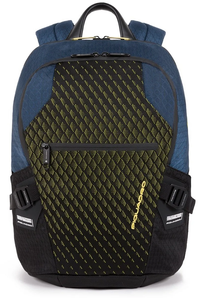 Piquadro Laptoprucksack Mit Zwei Fächer Und Diebstahlsicherung Blau/Gelb 1 Piquadro Laptoprucksack Mit Zwei Fächer Und Diebstahlsicherung Blau/Gelb