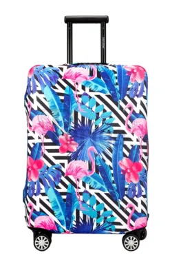 Kofferüberzug Black & White Stripes Flamingo Gross (65-70 Cm)