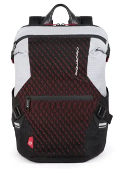 Piquadro Laptoprucksack Mit IPad Fach Und Diebstahlsicherung Grau/Rot
